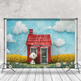 Painted House Cloud Dog Snoopy Cake Smash Backdrop